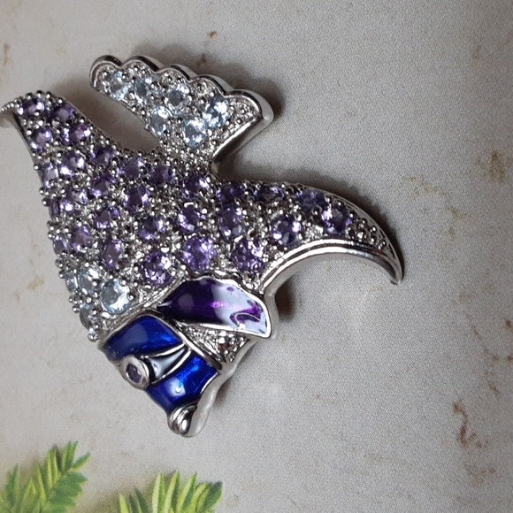Jewelry - CLOSEOUT,  925 Genuine Amethyst and Blue Topaz with Enamel. BROOCH. FIRM.